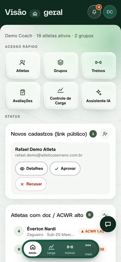 Início do treinador no celular