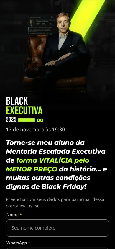 Página de captura da Black Executiva 2025 no celular